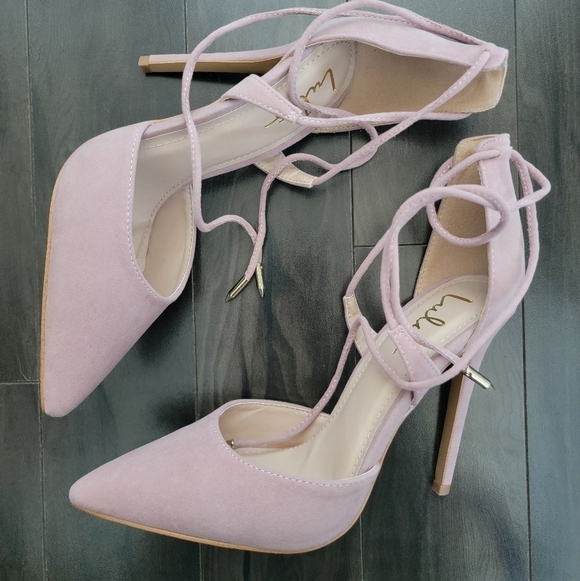 *Host Pick* NWT Size 7 Lulus Dusty Rose Suede Lace-Up Heels - Picture 5 of 9